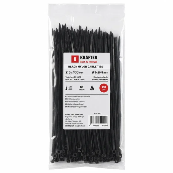 „Kraften Premium“ Plastikiniai Tvirtinimo Dirželiai 100×2,5 mm