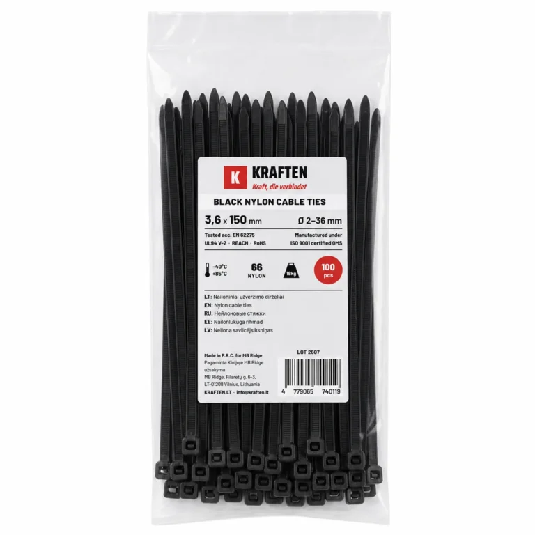 „Kraften Premium“ plastikiniai tvirtinimo dirželiai 150×3,6 mm, 100 vnt.