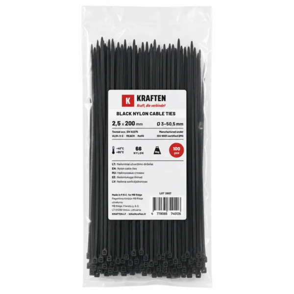 „Kraften Premium“ Plastikiniai Tvirtinimo Dirželiai 200×2,5 mm