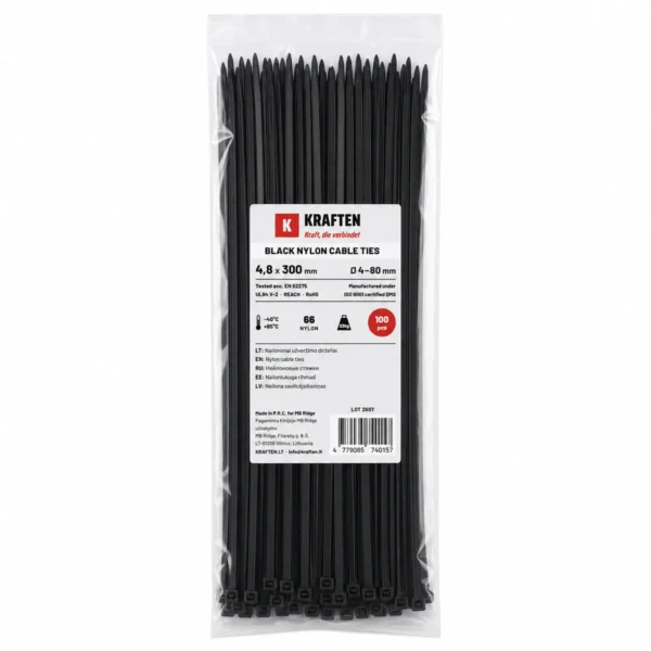 „Kraften Premium“ Plastikiniai Tvirtinimo Dirželiai 300×4,8 mm
