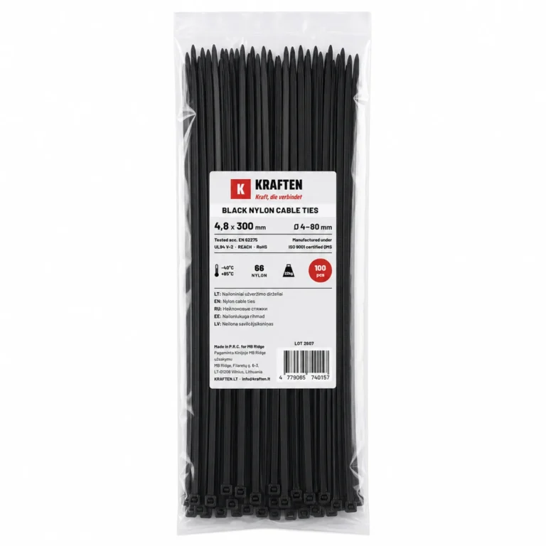 „Kraften Premium“ plastikiniai tvirtinimo dirželiai 300×4,8 mm, 100 vnt.