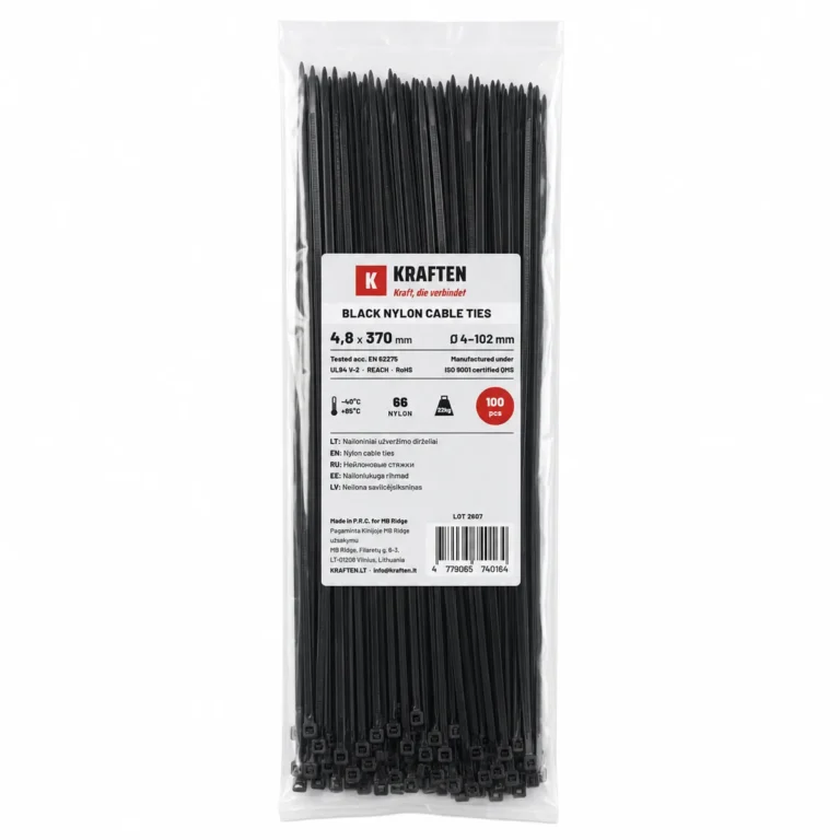 „Kraften Premium“ plastikiniai tvirtinimo dirželiai 370×4,8 mm, 100 vnt.